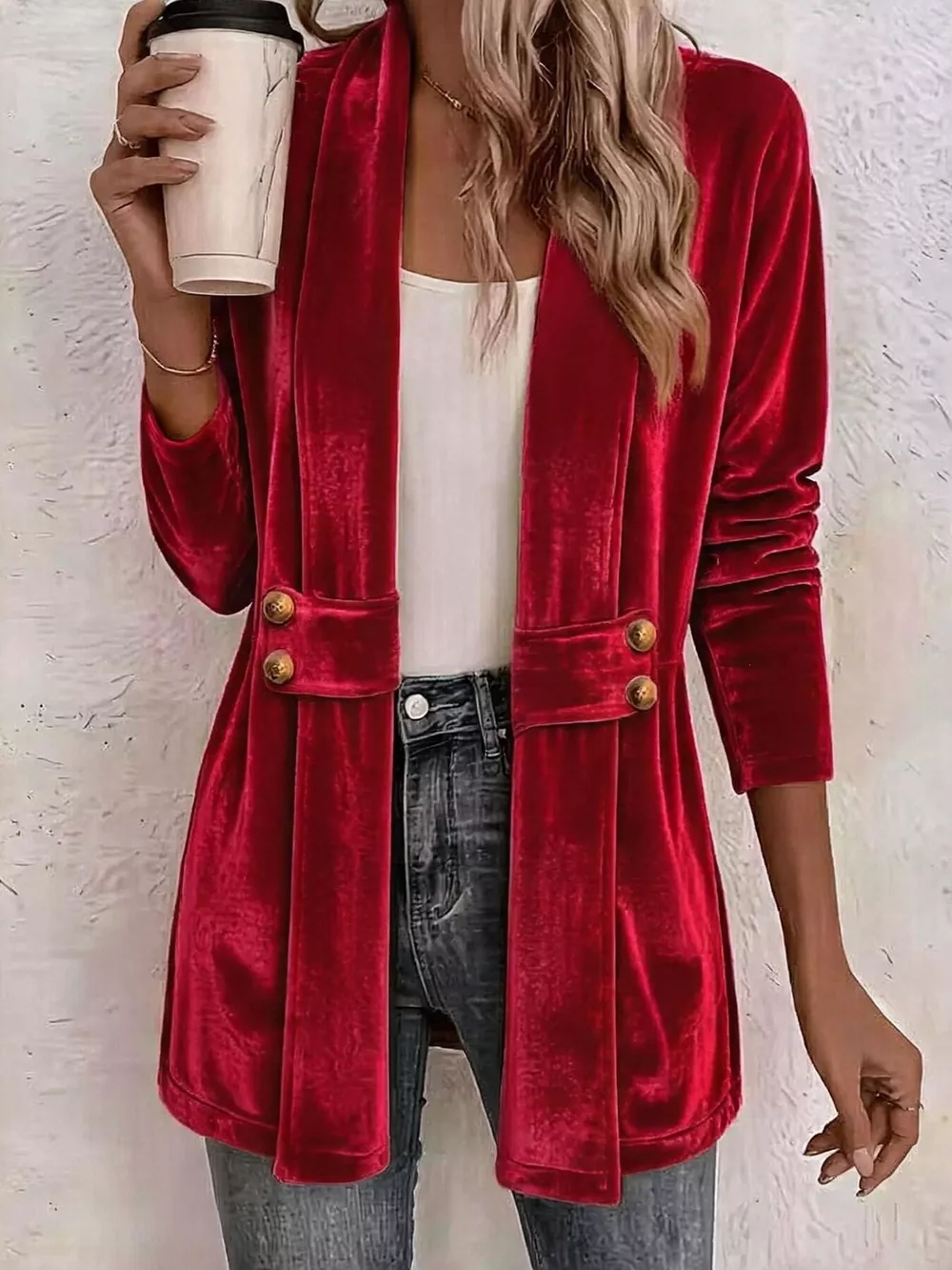 Full Size Velvet Open-Front Cardigan Plus Size, image 10