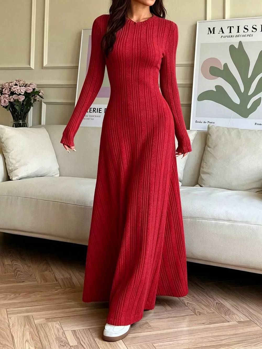 Long Sleeve Ribbed Knit Dress, image 11