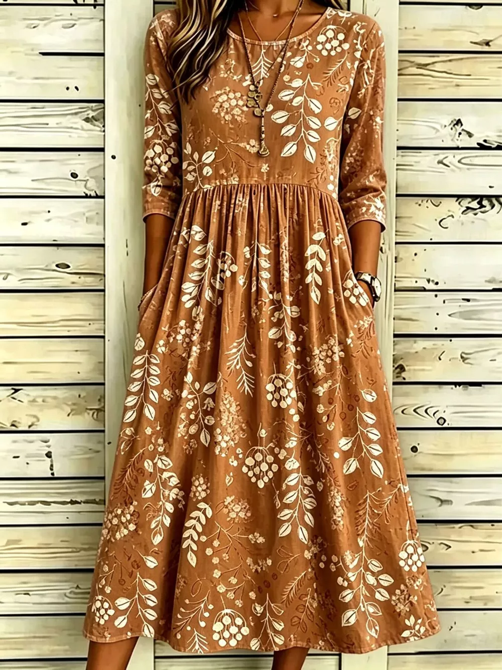 Full Size Printed Midi Dress with Pockets Plus Size, image 5