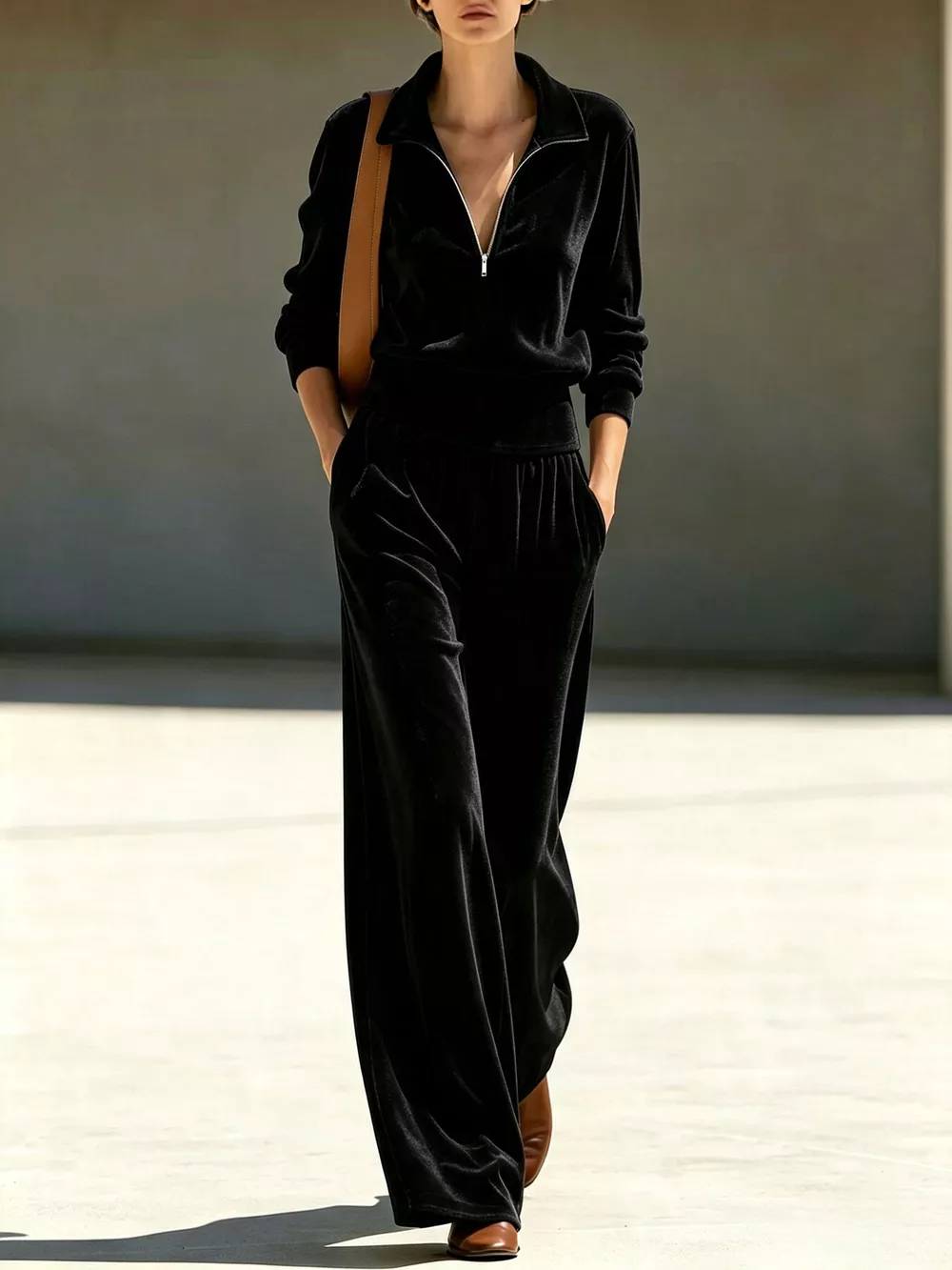 Full Size Quarter-Zip Top and Wide-Leg Pants Set Plus Size, image 7