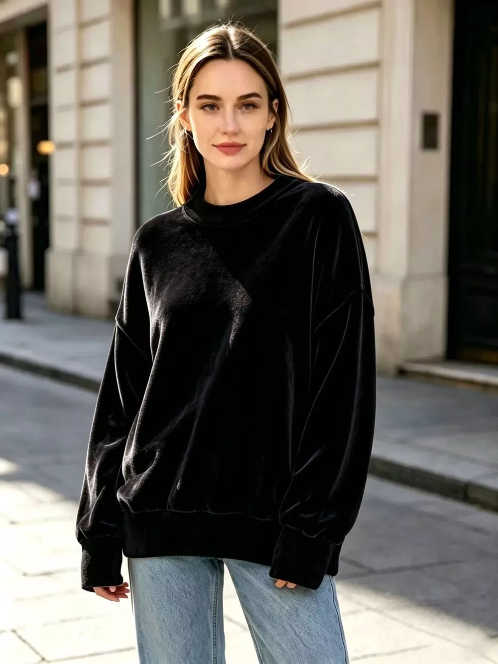 Full Size Crew Neck Dropped Shoulder Sweatshirt Plus Size, image 7