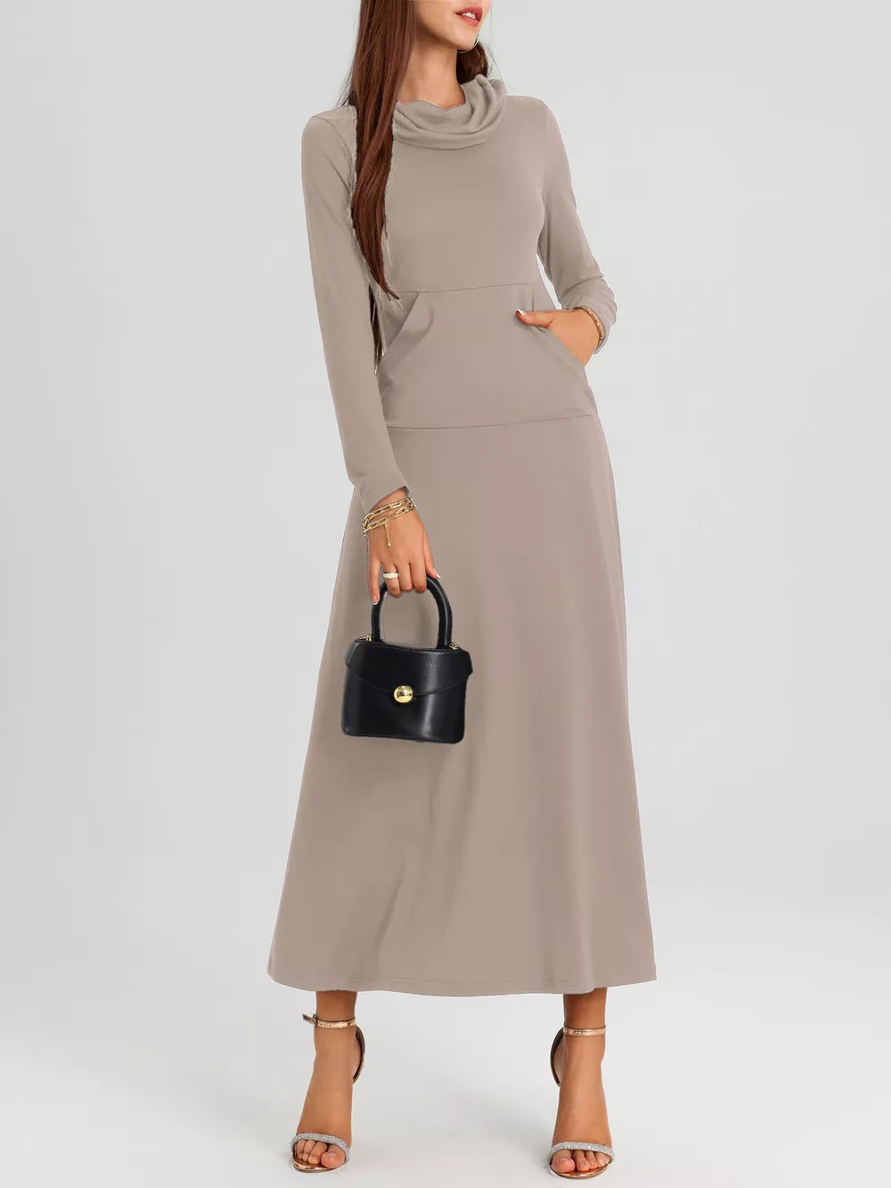 Cowl Neck Long Sleeve Midi Dress, image 15