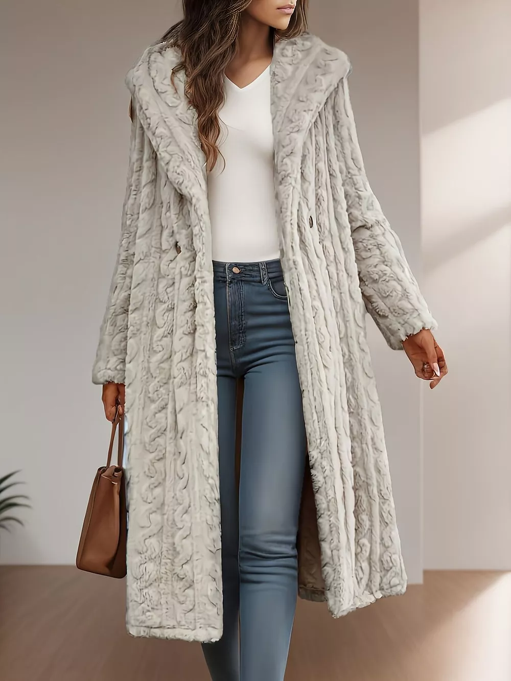 Cozy Hooded Button Up Longline Outerwear, image 9