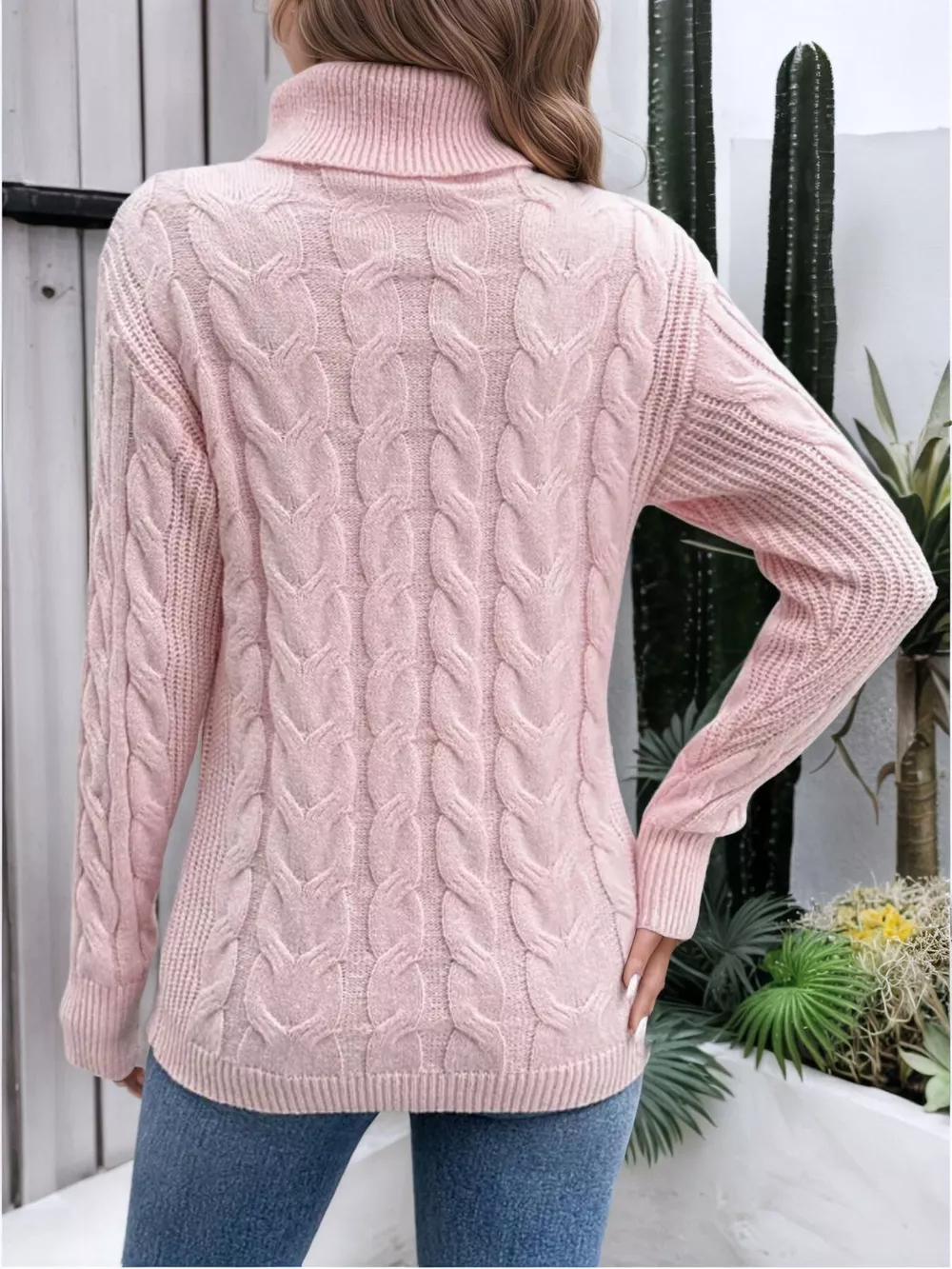 Cable Knit Turtleneck Long Sleeve Sweater, image 19
