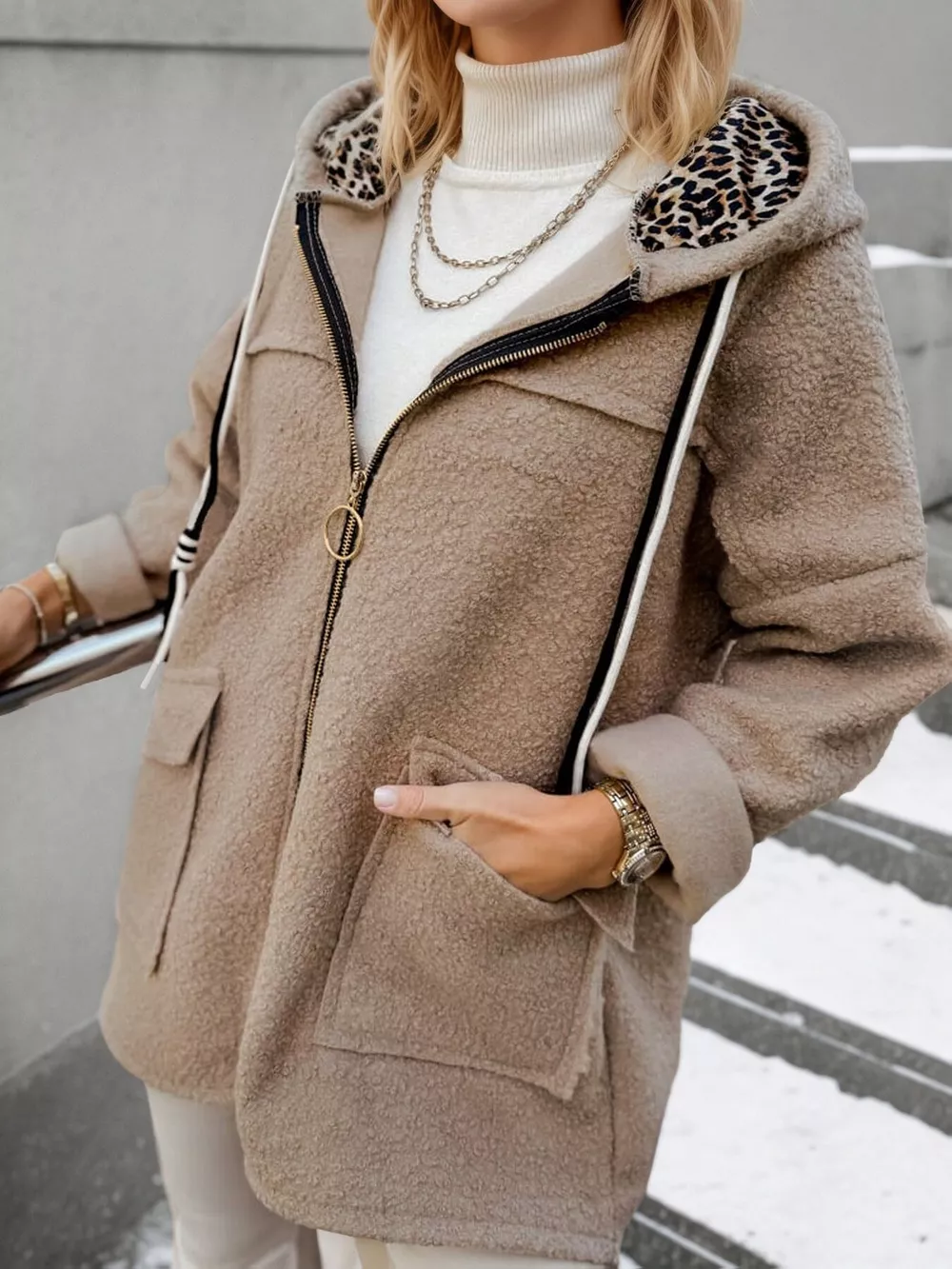 Fleece Zip Up Hooded Outerwear, image 3