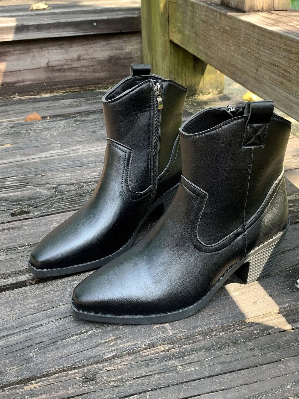 Point Toe Block Heels Boots