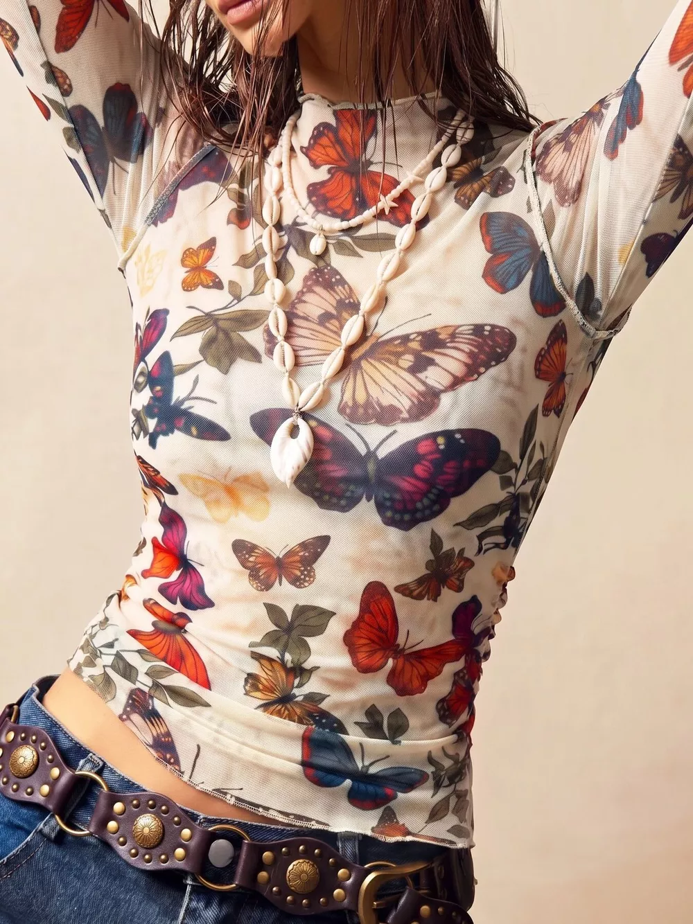Butterfly Print Long Sleeve T-Shirt