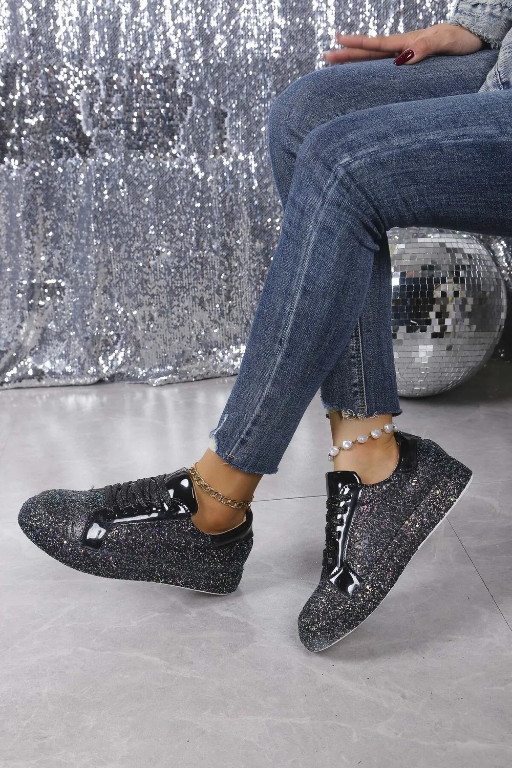 Glitter Sparkle Lace Up Sneakers, image 3
