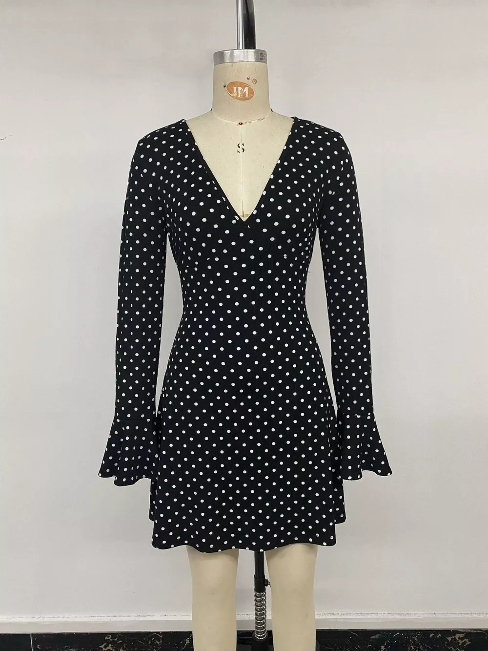 Polka Dot Long Sleeve Ruffle Hem Mini Dress, image 12