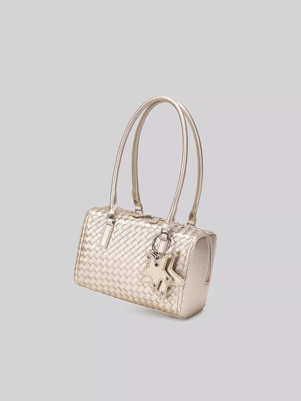Metallic Woven Texture Shoulder Bag with Star Charm, image 8