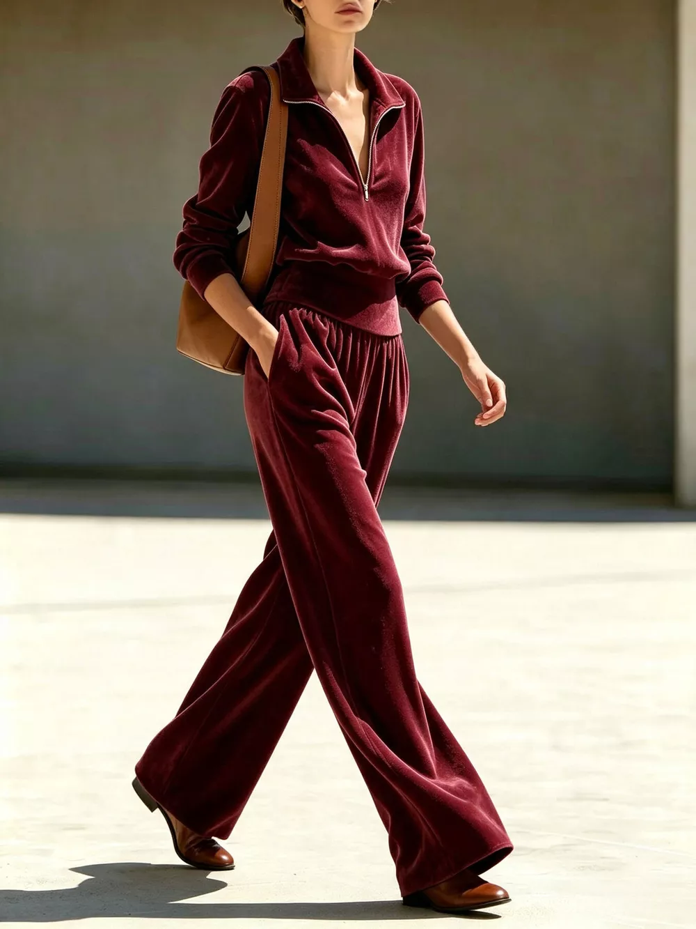 Full Size Quarter-Zip Top and Wide-Leg Pants Set Plus Size, image 10