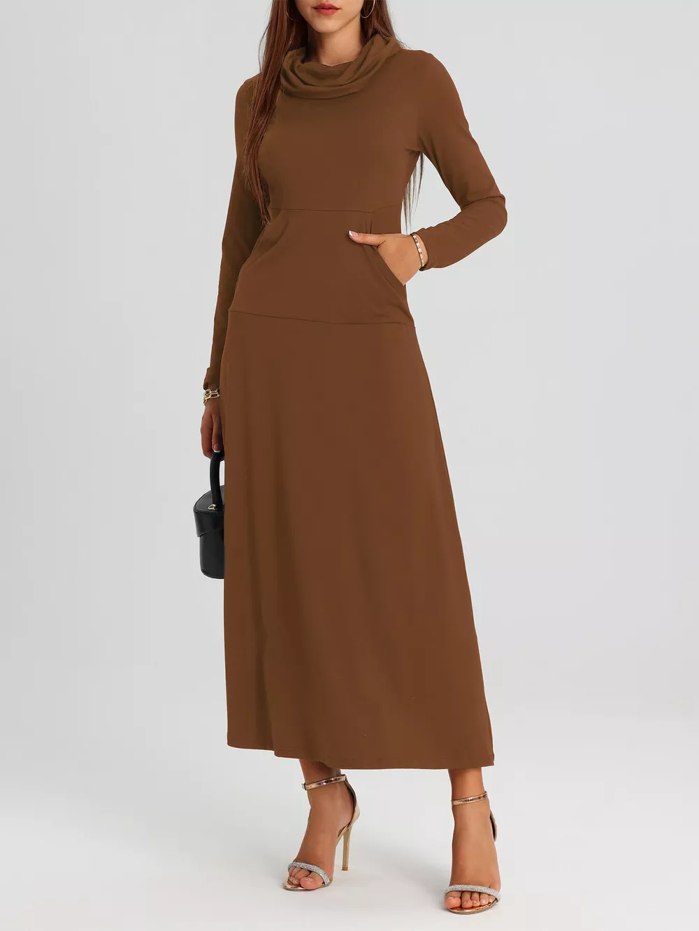 Cowl Neck Long Sleeve Midi Dress, image 11