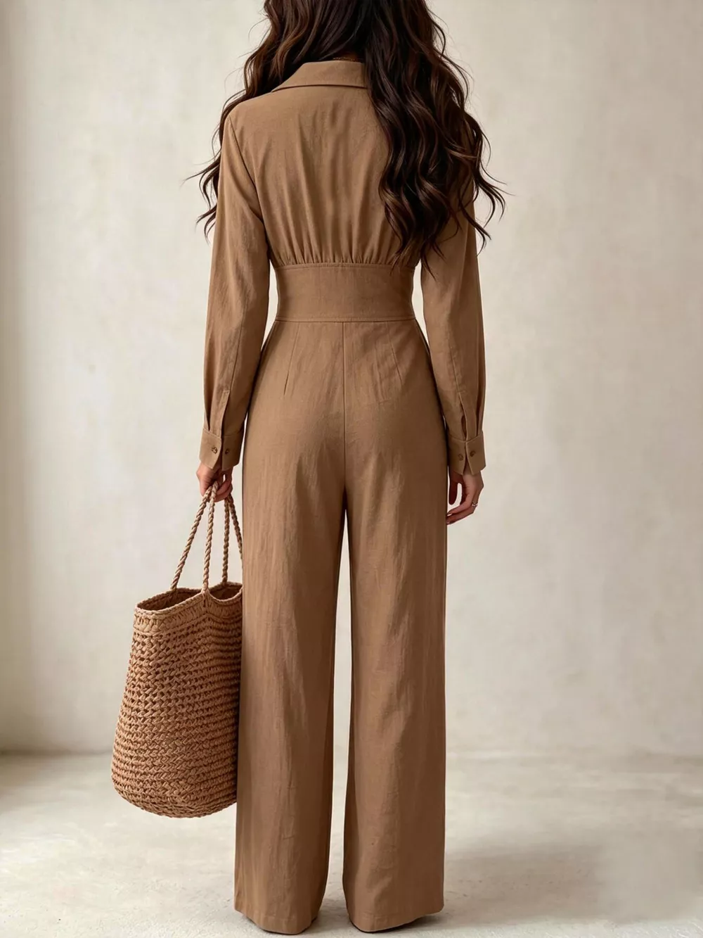 Lapel Collar Button Front Wide-Leg Jumpsuit, image 6
