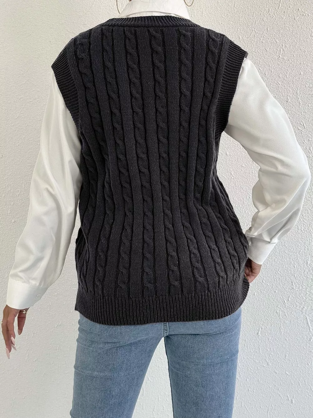 Cable-Knit Button-Up Sweater Vest, image 10