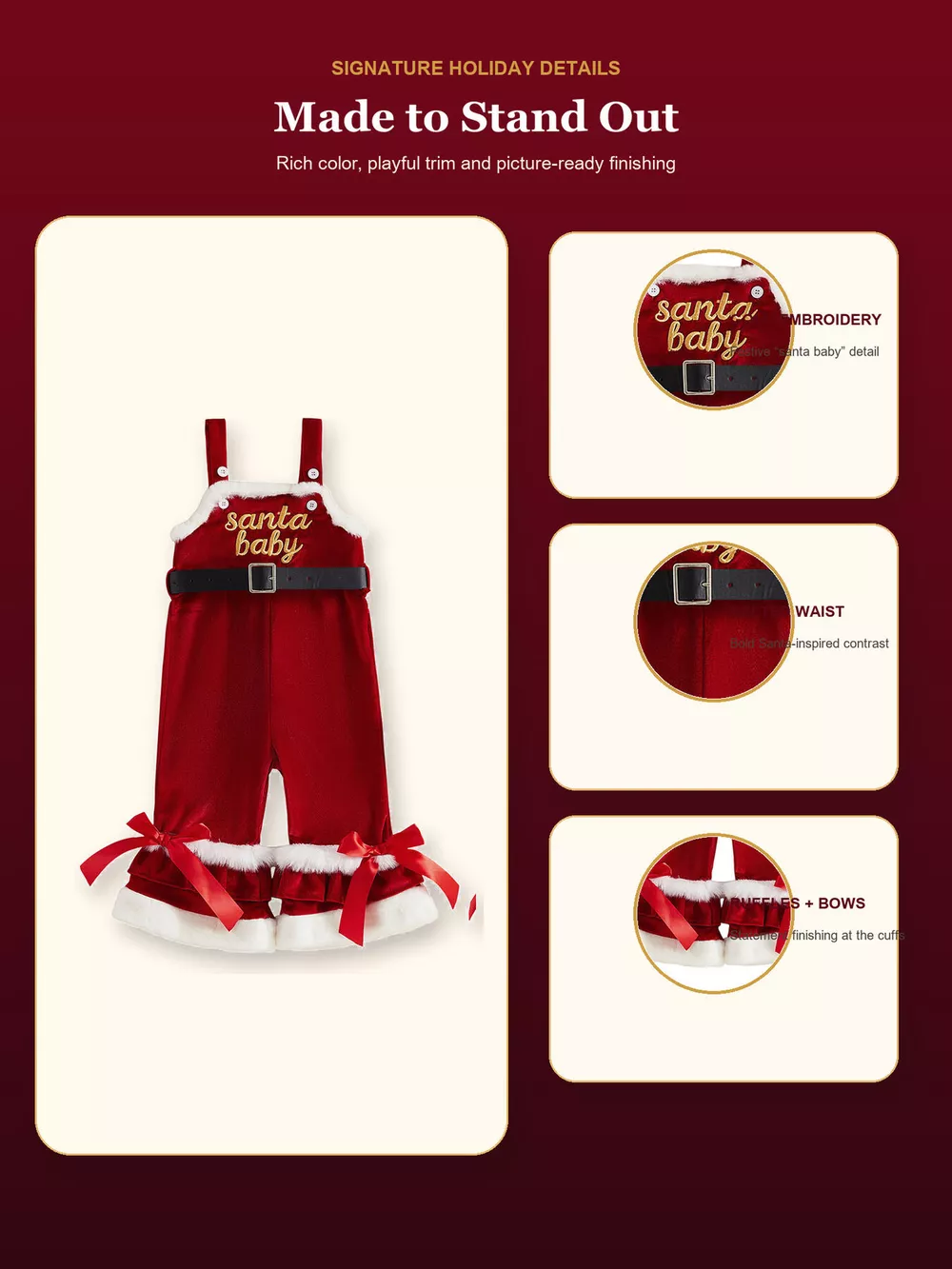 Children's Santa Baby Velvet Christmas Overalls, image 5