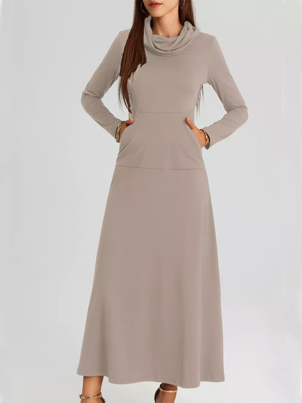 Cowl Neck Long Sleeve Midi Dress, image 14