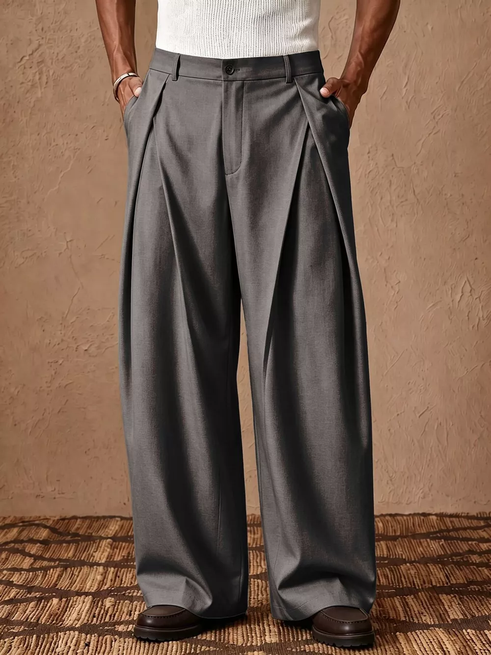 Men's High-Waisted Wide-Leg Pleated Dress Pants, image 3