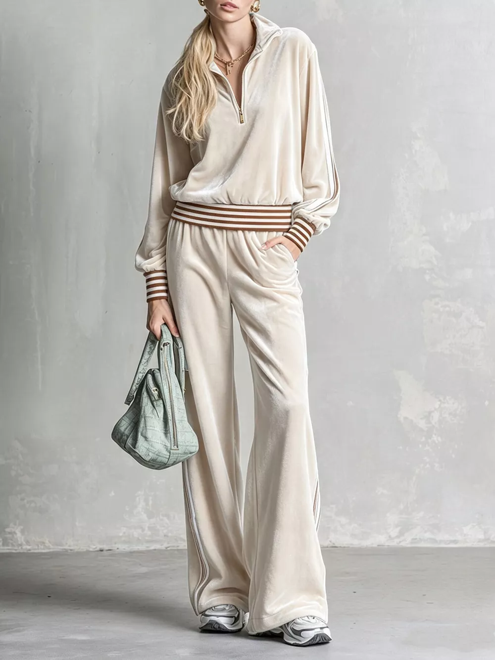 Striped Half Zip Top and Pants Set