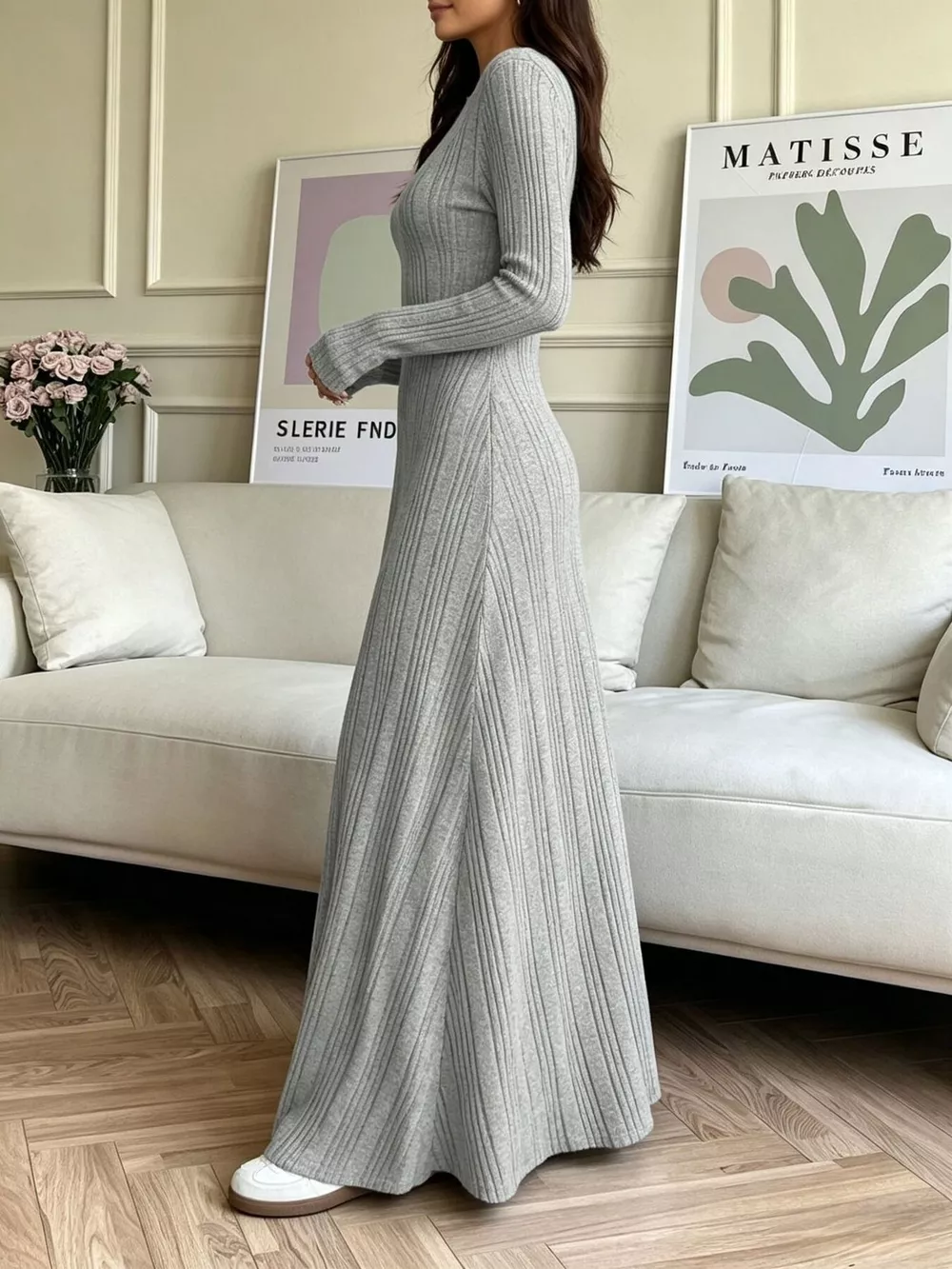 Long Sleeve Ribbed Knit Dress, image 3