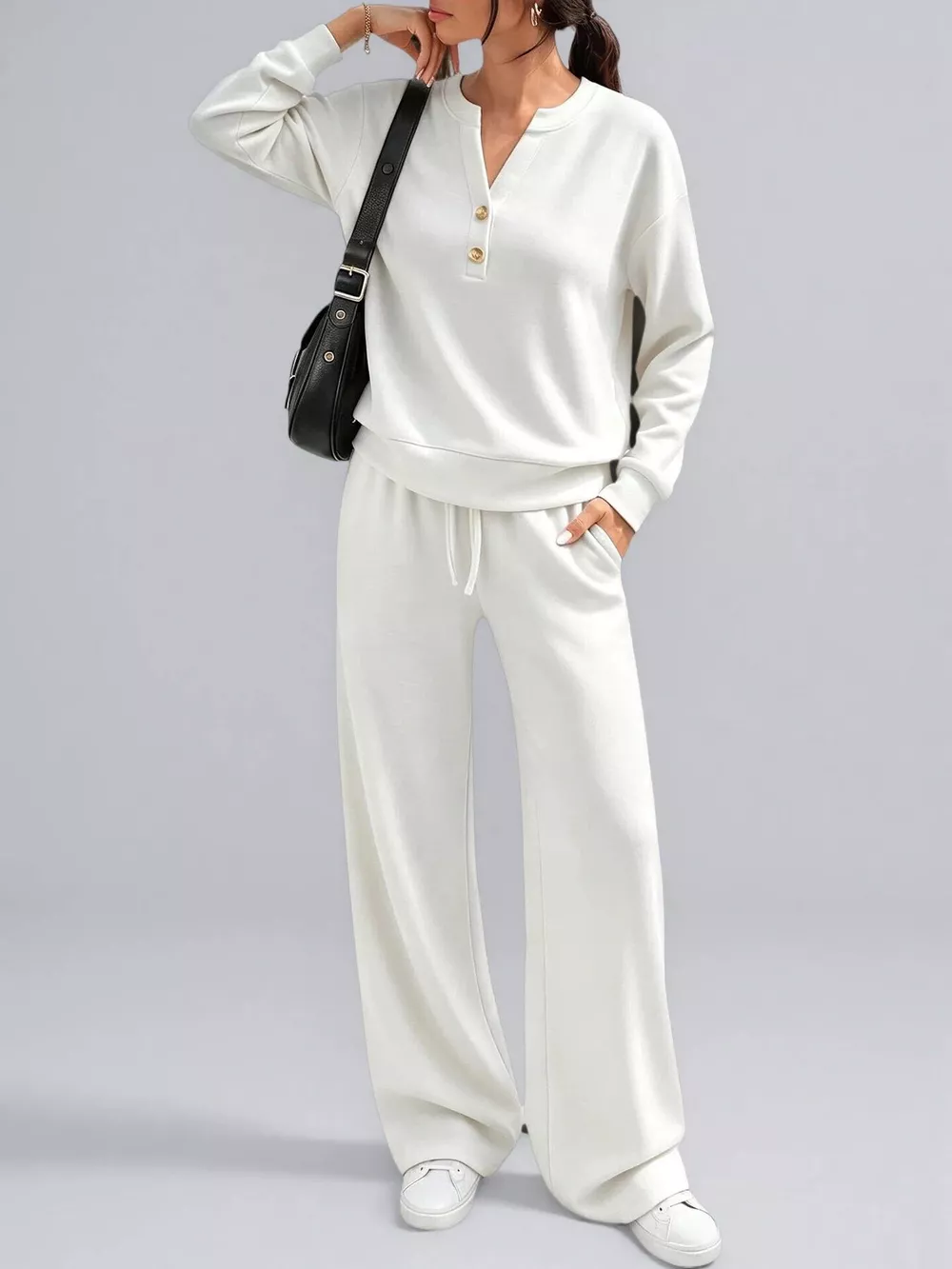 Button Detail Dropped Shoulder Top and Pants Set, image 27