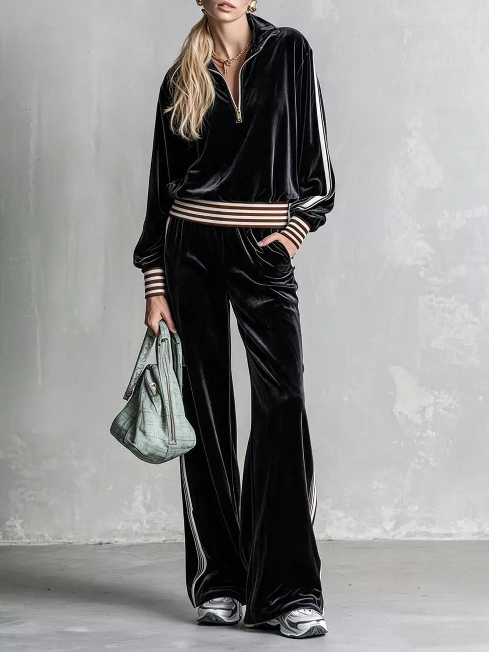Striped Half Zip Top and Pants Set, image 7