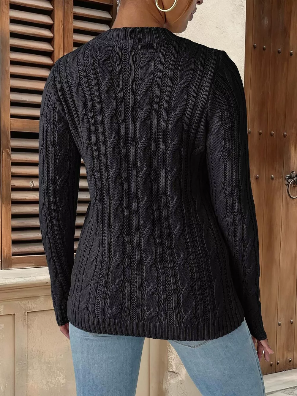 Strawberry Embellished Cable Knit Round Neck Sweater, image 8