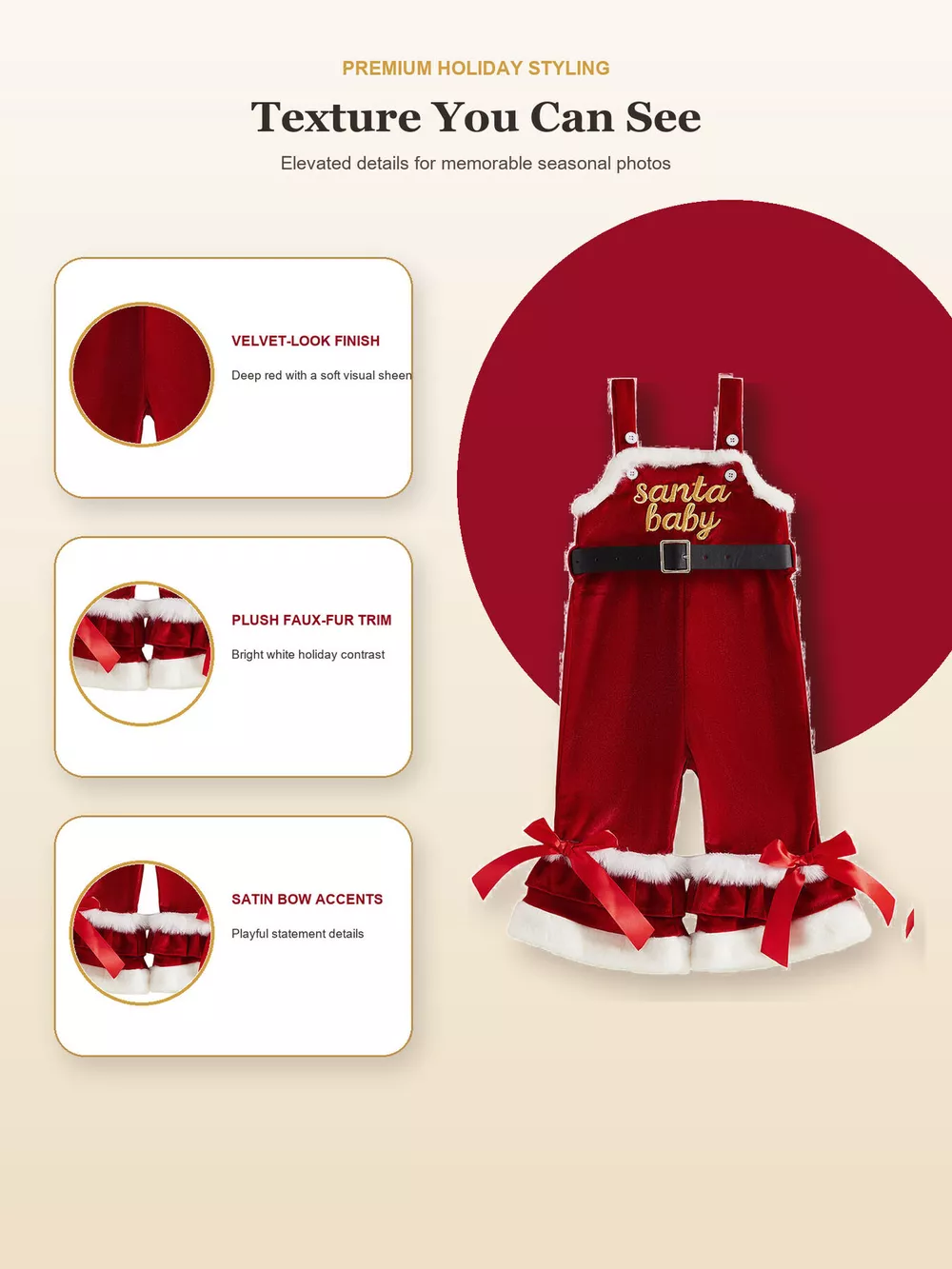 Children's Santa Baby Velvet Christmas Overalls, image 4