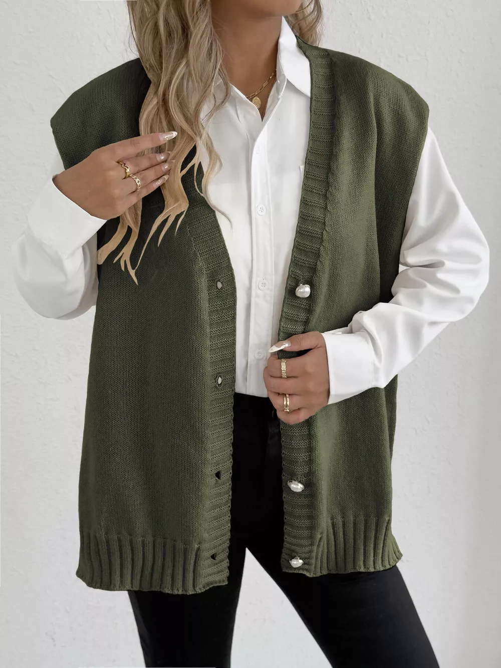 V-Neck Button-Front Knit Sweater Vest, image 12
