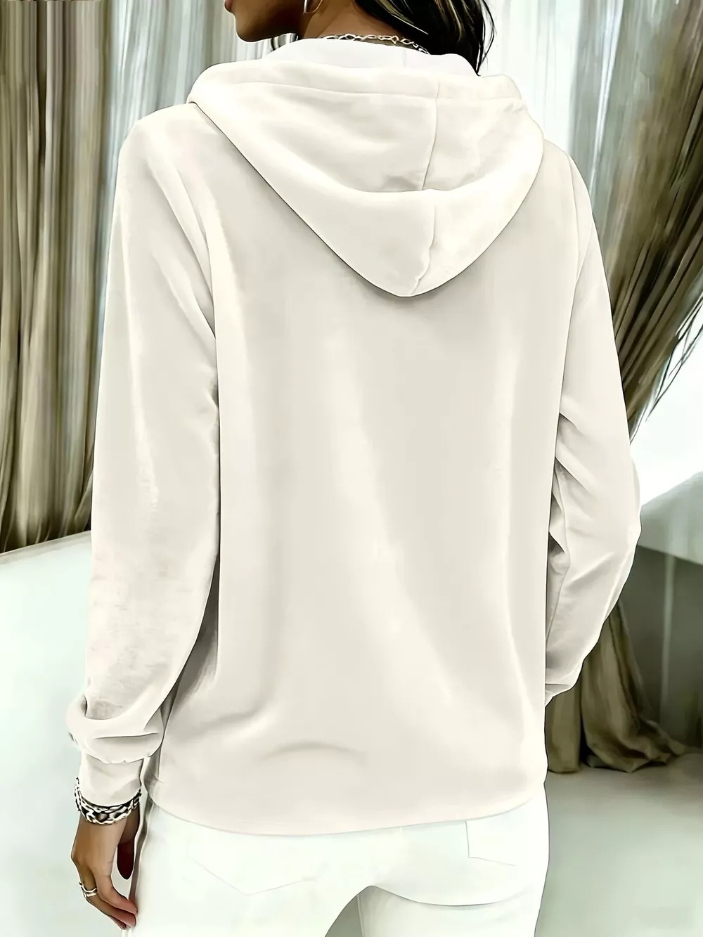 Full Size Drawstring Button Detail Hoodie Plus Size, image 5