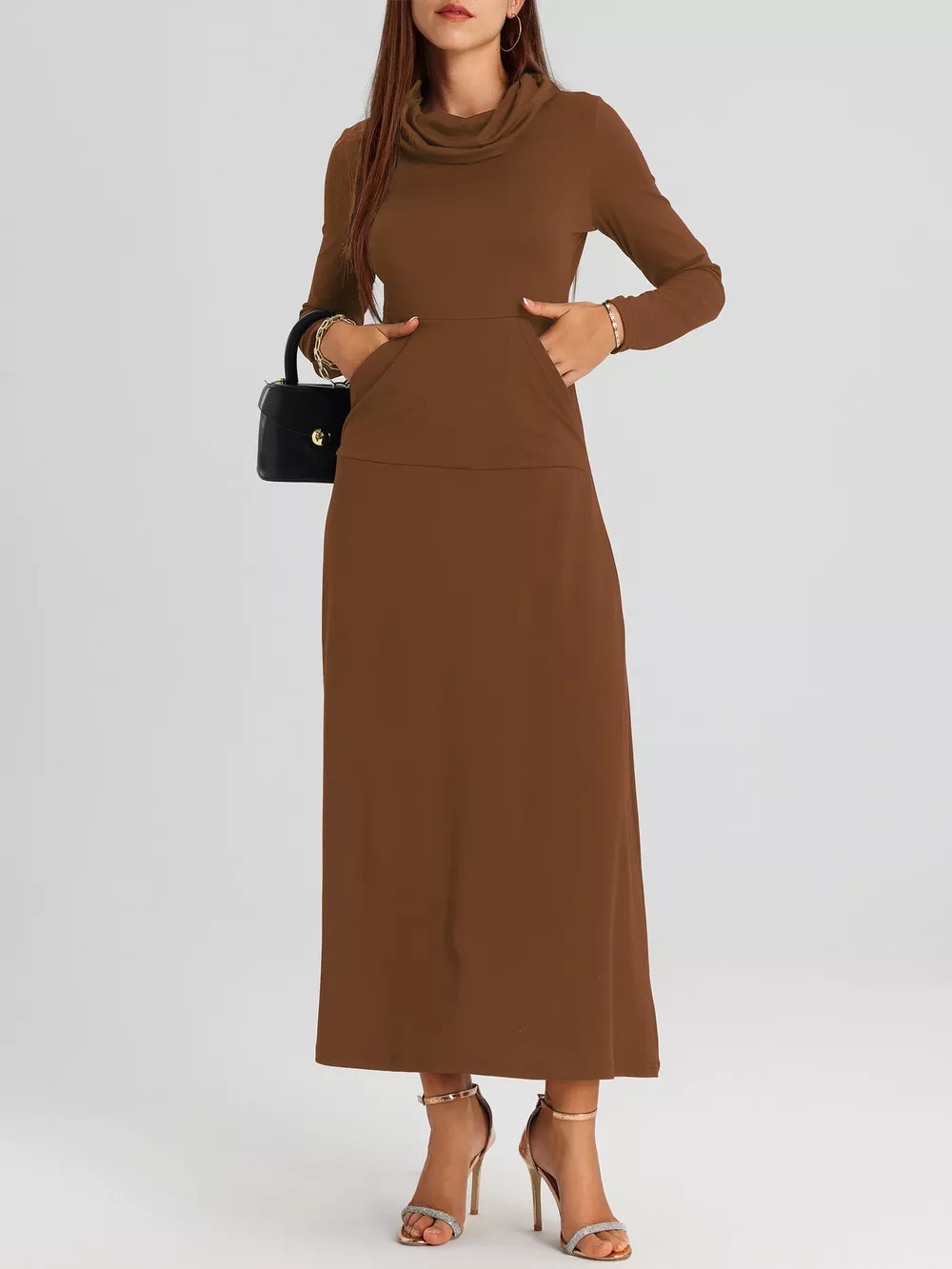 Cowl Neck Long Sleeve Midi Dress, image 13