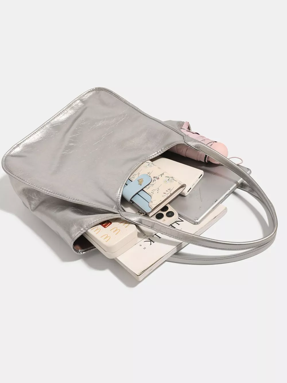 Metallic PU Leather Tote Bag, image 6