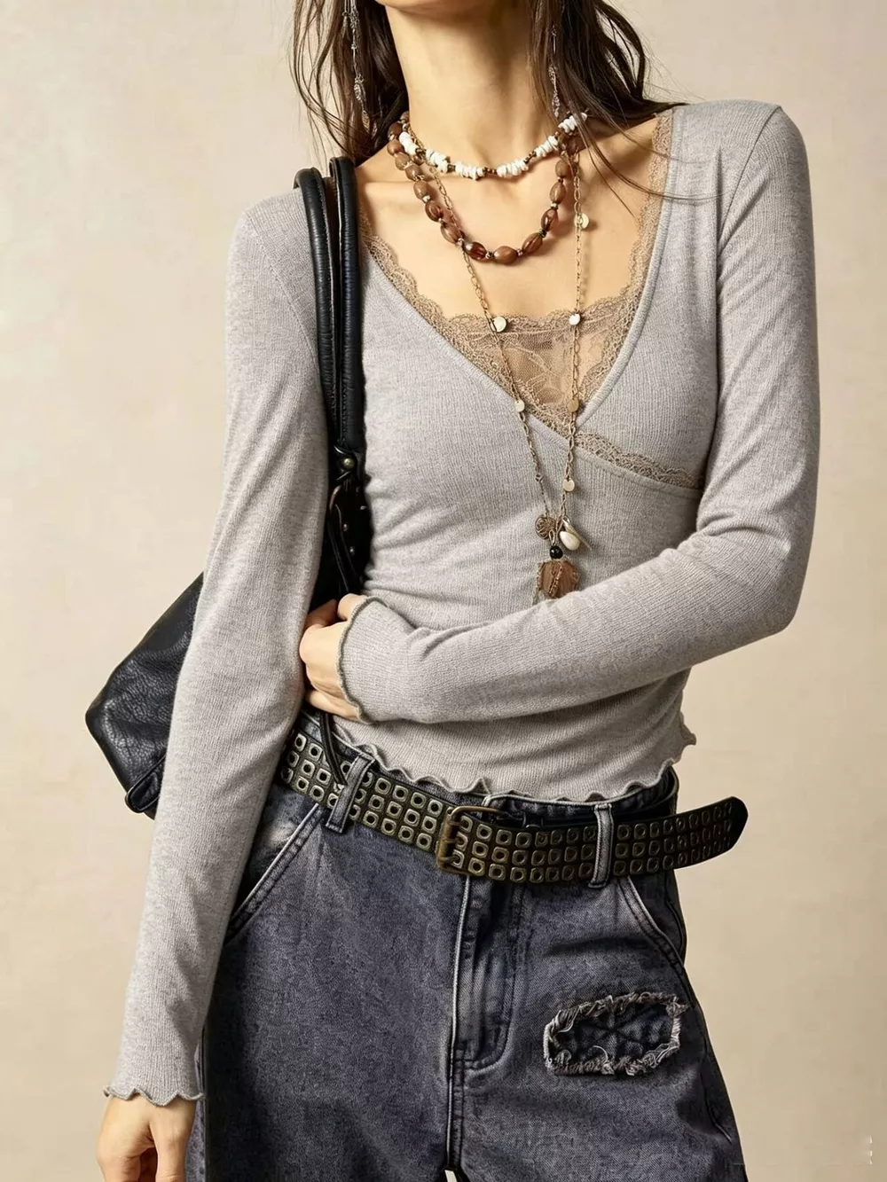 Lace Detail Long Sleeve T-Shirt, image 8