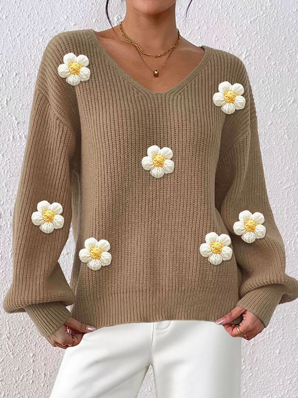 Floral Applique V-Neck Sweater, image 14