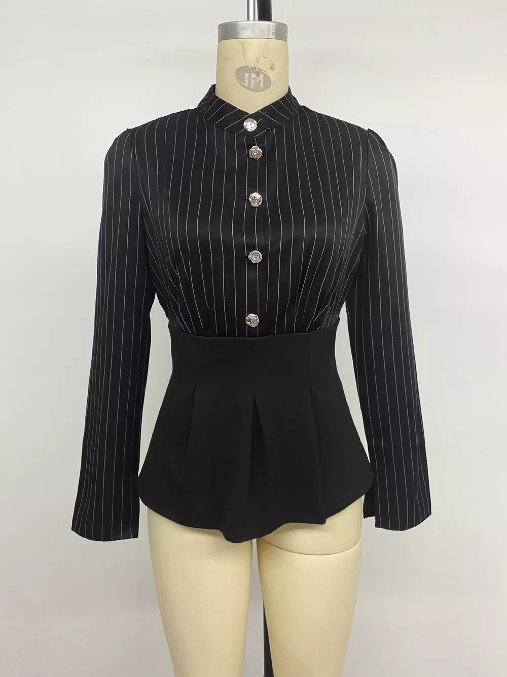 Striped Long Sleeve Peplum Blouse, image 6