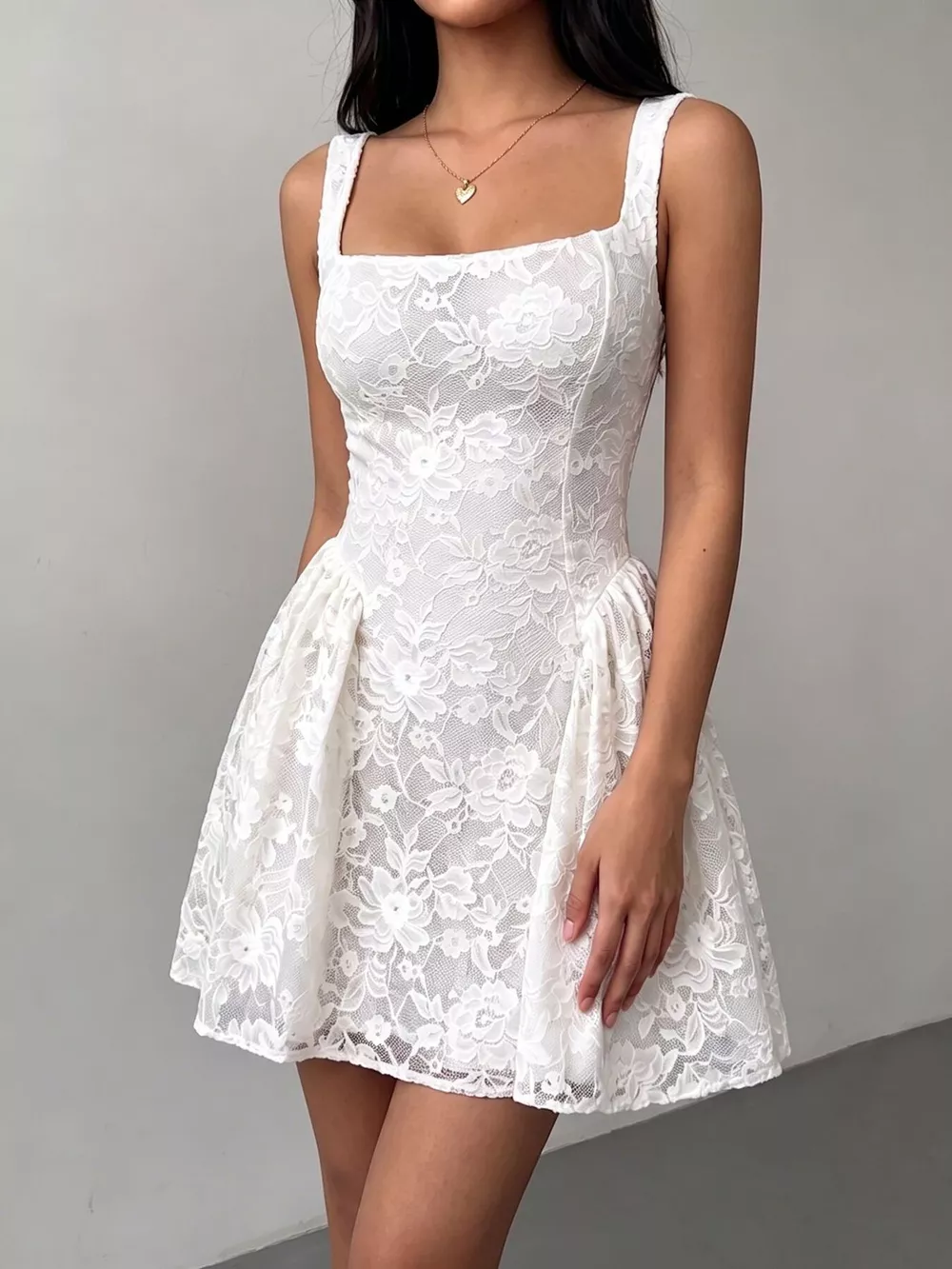 Floral Lace Square Neck Mini Dress, image 3