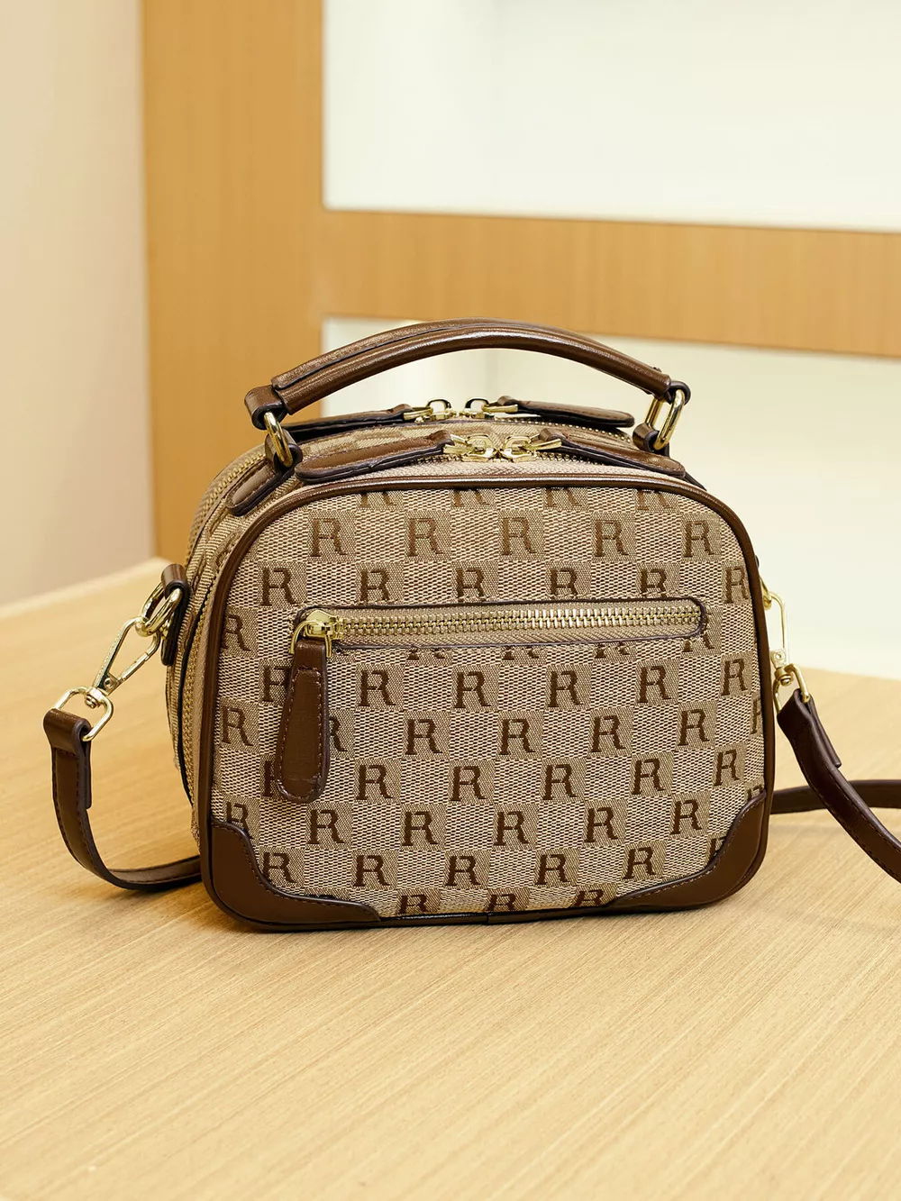 Monogram Pattern Crossbody Handbag with Top Handle, image 6