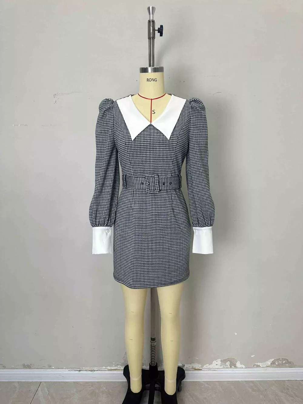 Contrast Collar Houndstooth Mini Dress, image 4