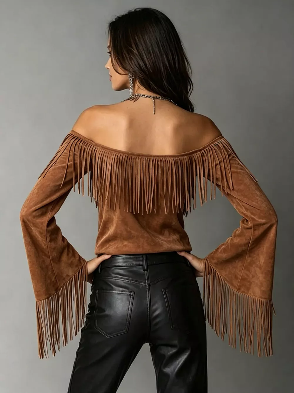 Full Size Fringed Off-Shoulder T-Shirt Plus Size, image 3