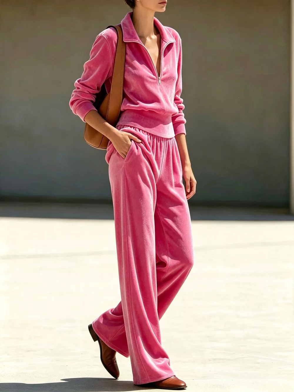 Full Size Half Zip Sweatshirt and Wide-Leg Pants Set Plus Size, image 5