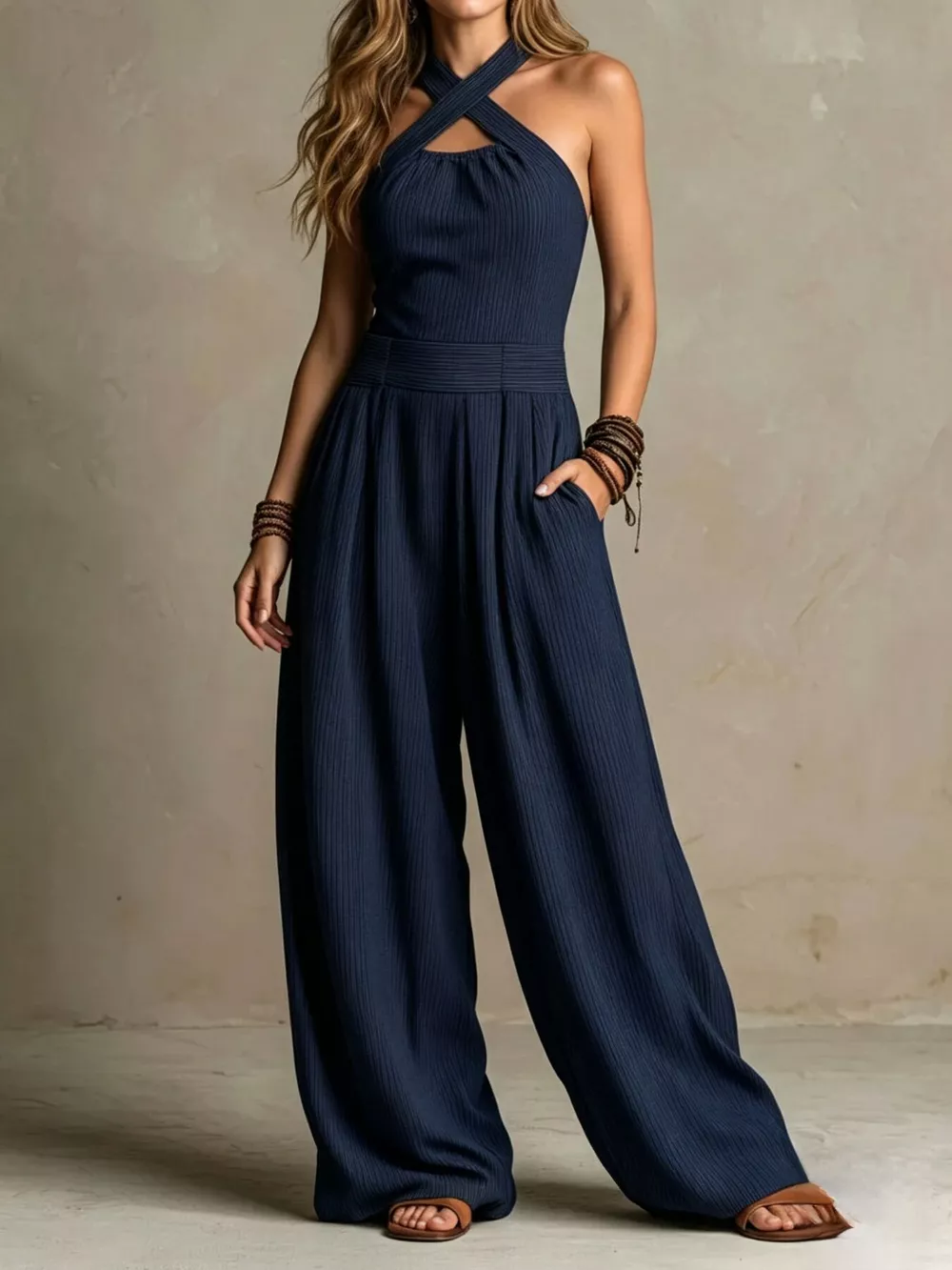 Full Size Halter Neck Wide-Leg Jumpsuit Plus Size, image 23