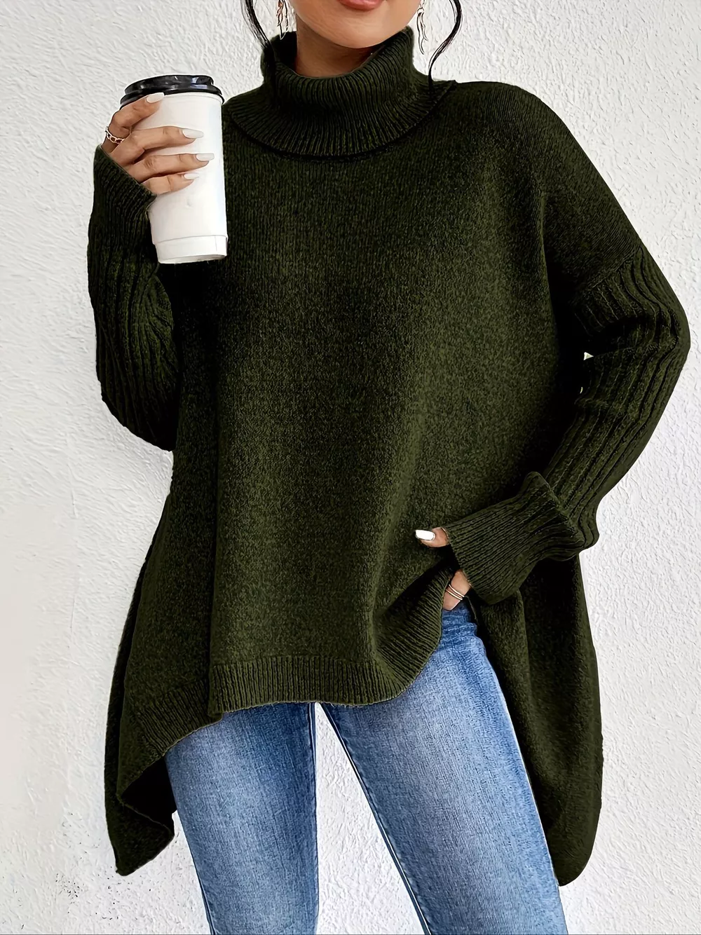 Turtleneck High-Low Hem Sweater, image 6