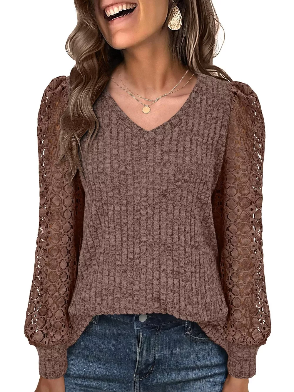 Lace Sleeve V-Neck T-Shirt, image 30