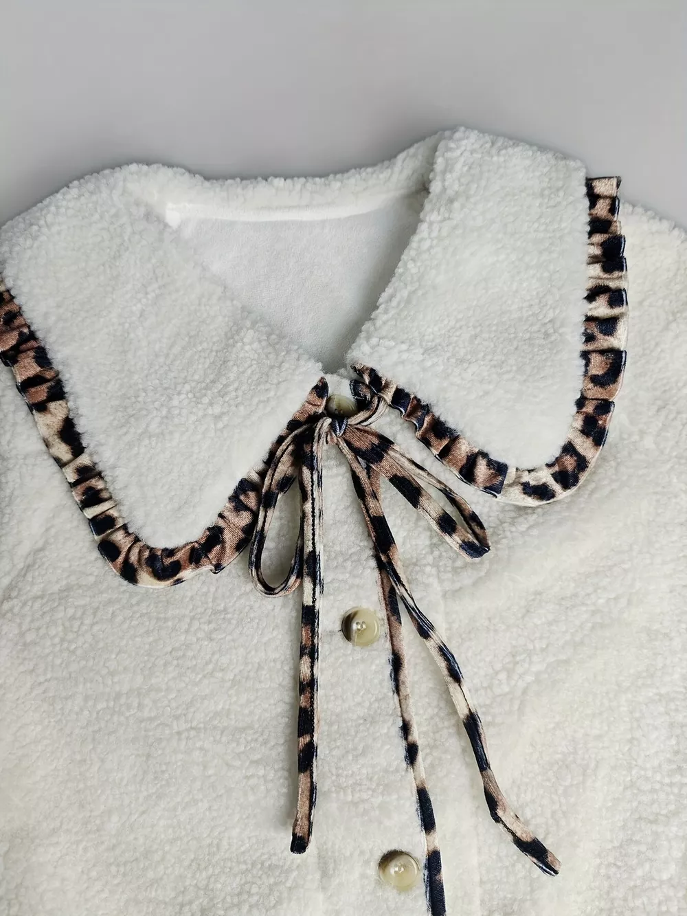 Leopard Trim Contrast Collar Sherpa Jacket, image 5