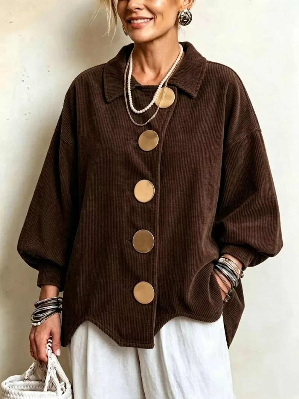 Full Size Corduroy Button-Down Jacket Plus Size, image 10