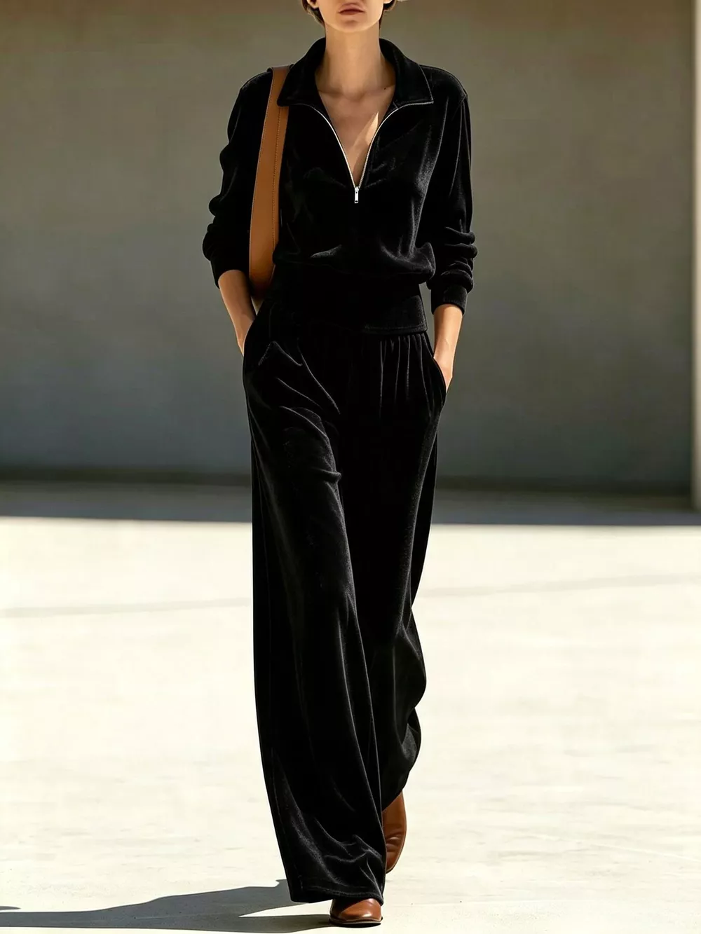 Full Size Half Zip Sweatshirt and Wide-Leg Pants Set Plus Size, image 7