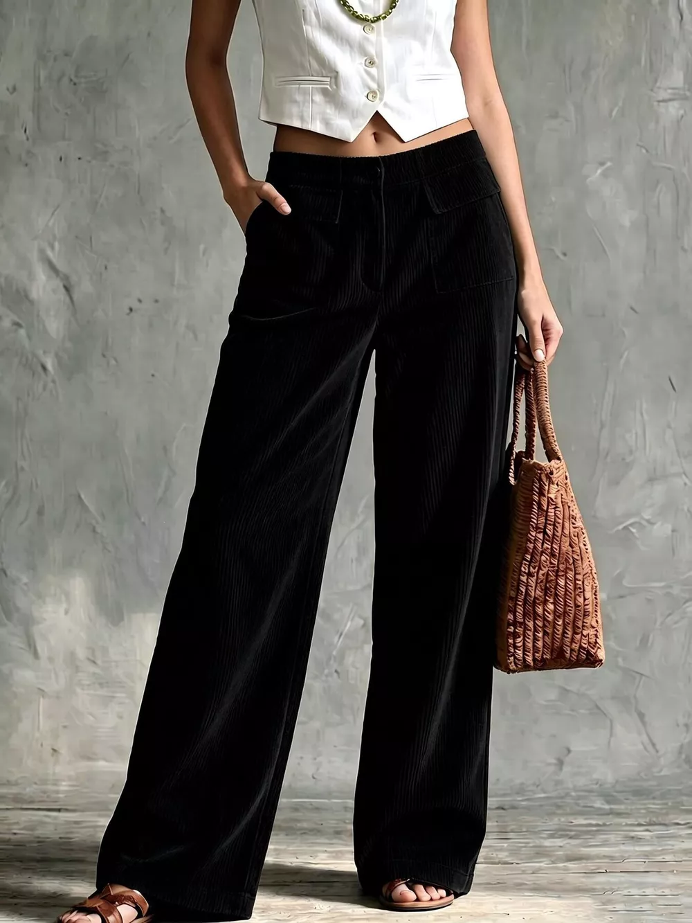 Full Size Wide-Leg Corduroy Pants Plus Size
