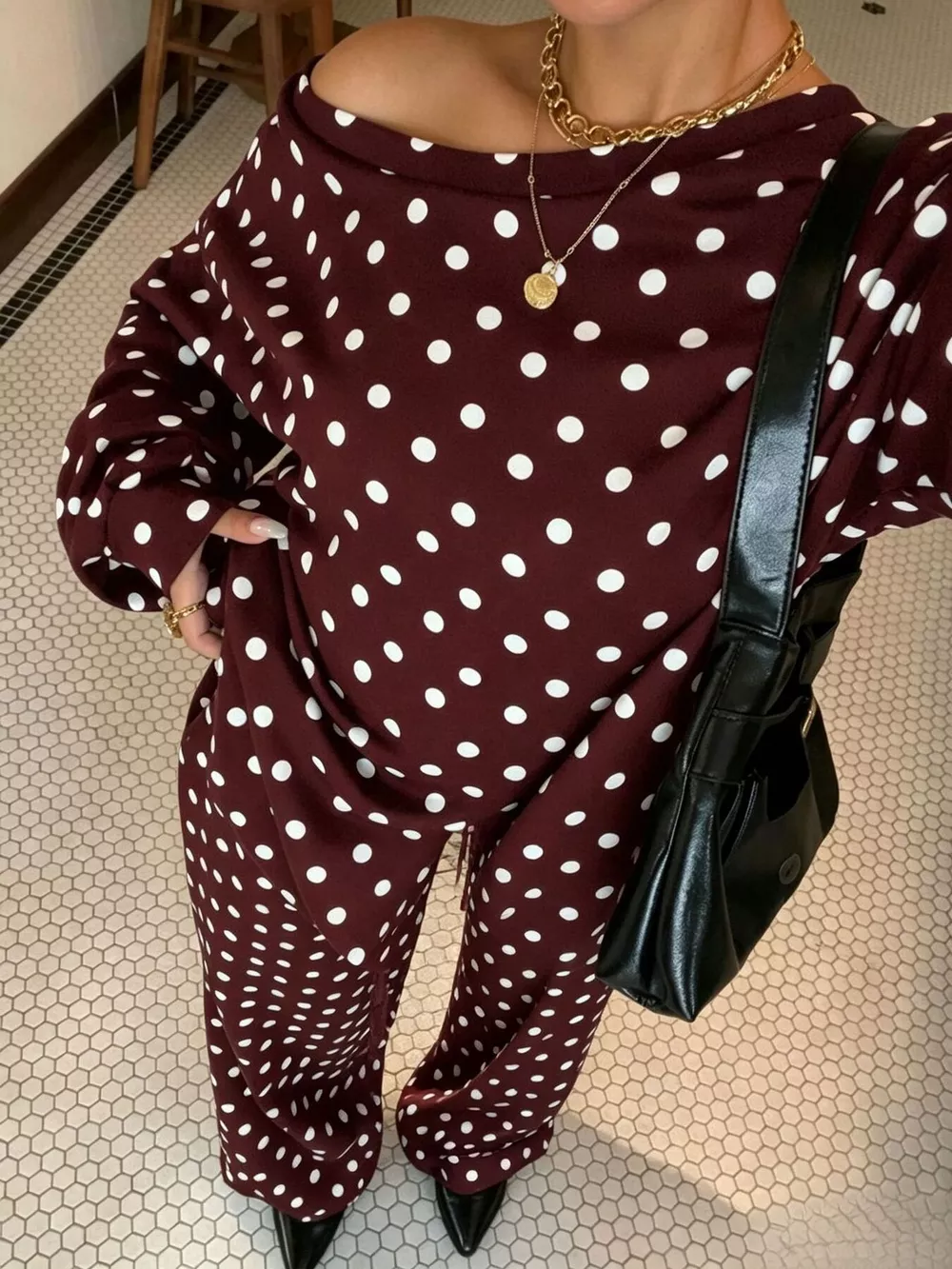 Polka Dot Boat Neck Top and Pants Set, image 13