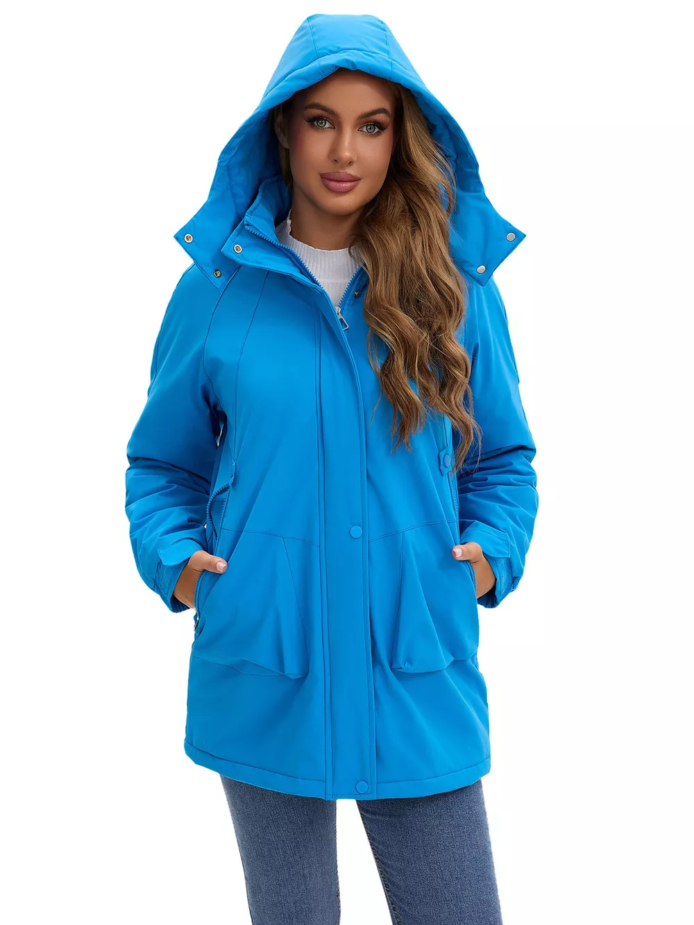 Full Size Hooded Mid-Length Windproof Outerwear Plus Size, image 10