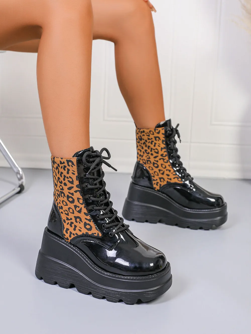 Lace Up Wedge Platform Boots, image 6