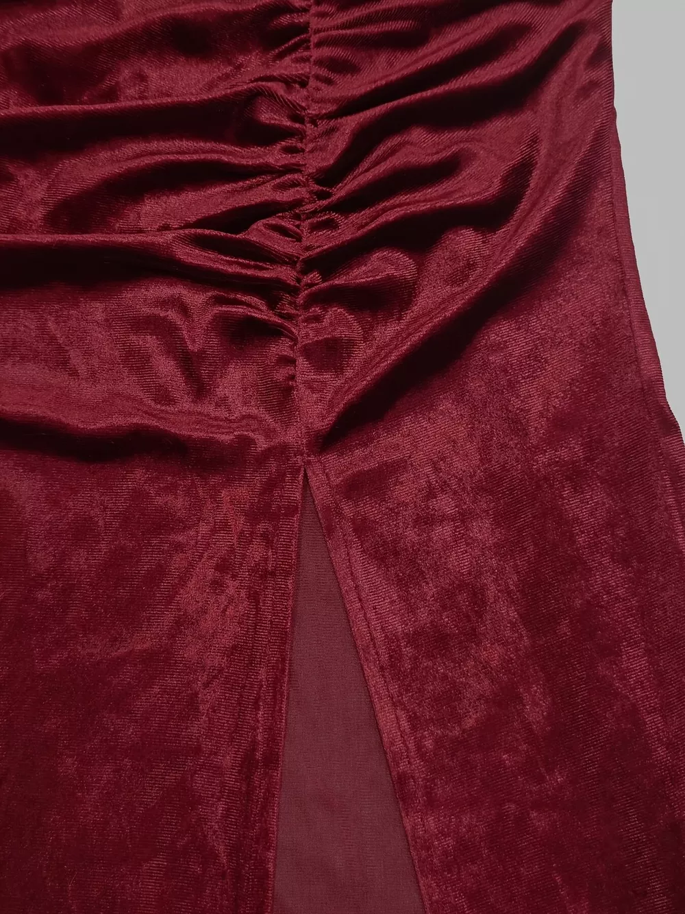 Velvet Mock Neck Ruched Slit Maxi Dress, image 5